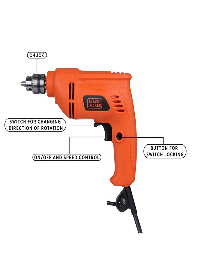 BLACK+DECKER BD65RD 400W 6.5mm Corded Variable Speed Reversible Rotary Drill for Home & DIY Use for Drilling Into Masonry & Wood, 1 Year Warranty, ORANGE & BLACK - Image 3